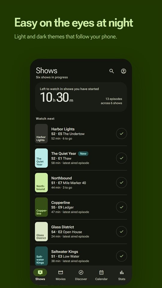 Shows in the dark theme